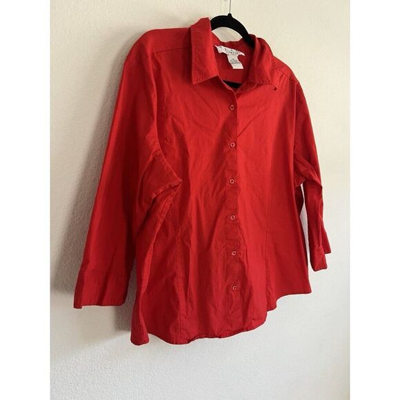 Real Comfort Vintage 90s Women’s Plus Size 2XL Red Button Front Cotton Blouse - Picture 9 of 10